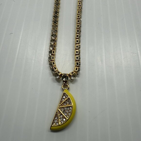 Kurt Geiger London Gold Rhinestone Lemon Slice Pendant Statement Necklace NWT - Picture 2 of 6
